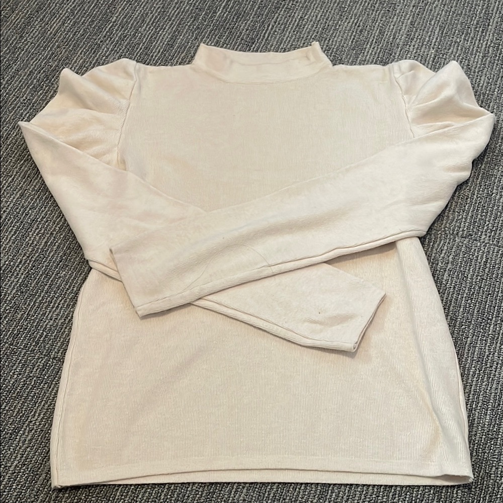 Cream Women's Top with Puff Sleeves